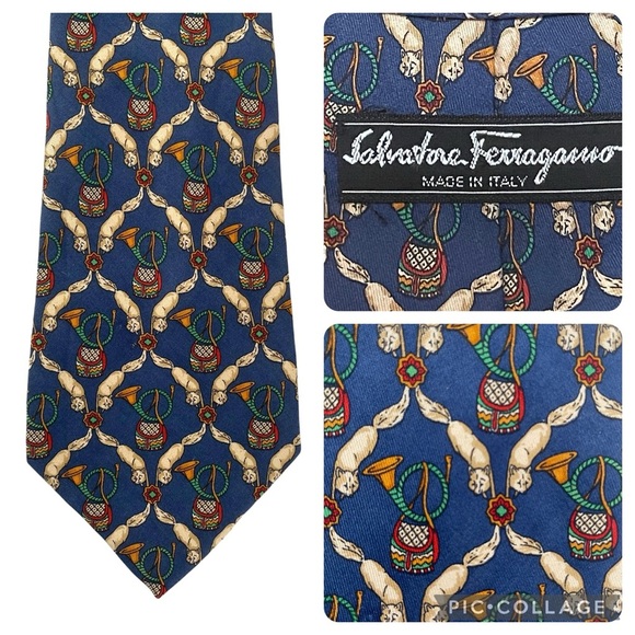 Salvatore Ferragamo Country Pursuits Fox Hunting Classic Luxury 100% Silk Tie - Picture 1 of 11